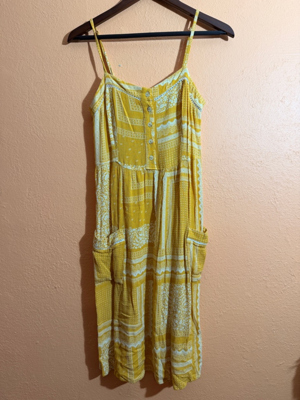 Knox Rose Yellow Patterned Spaghetti-Strap Midi Dress